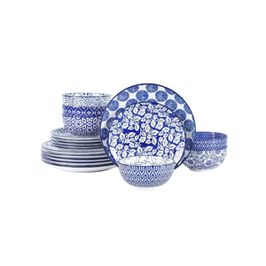 Selamica Ceramic Dinnerware Sets for 6, 18 Pieces Plates and Bowls Set, Scratch Resistant Dishes Set, Dishwasher&Microwave Safe, Vintage Blue