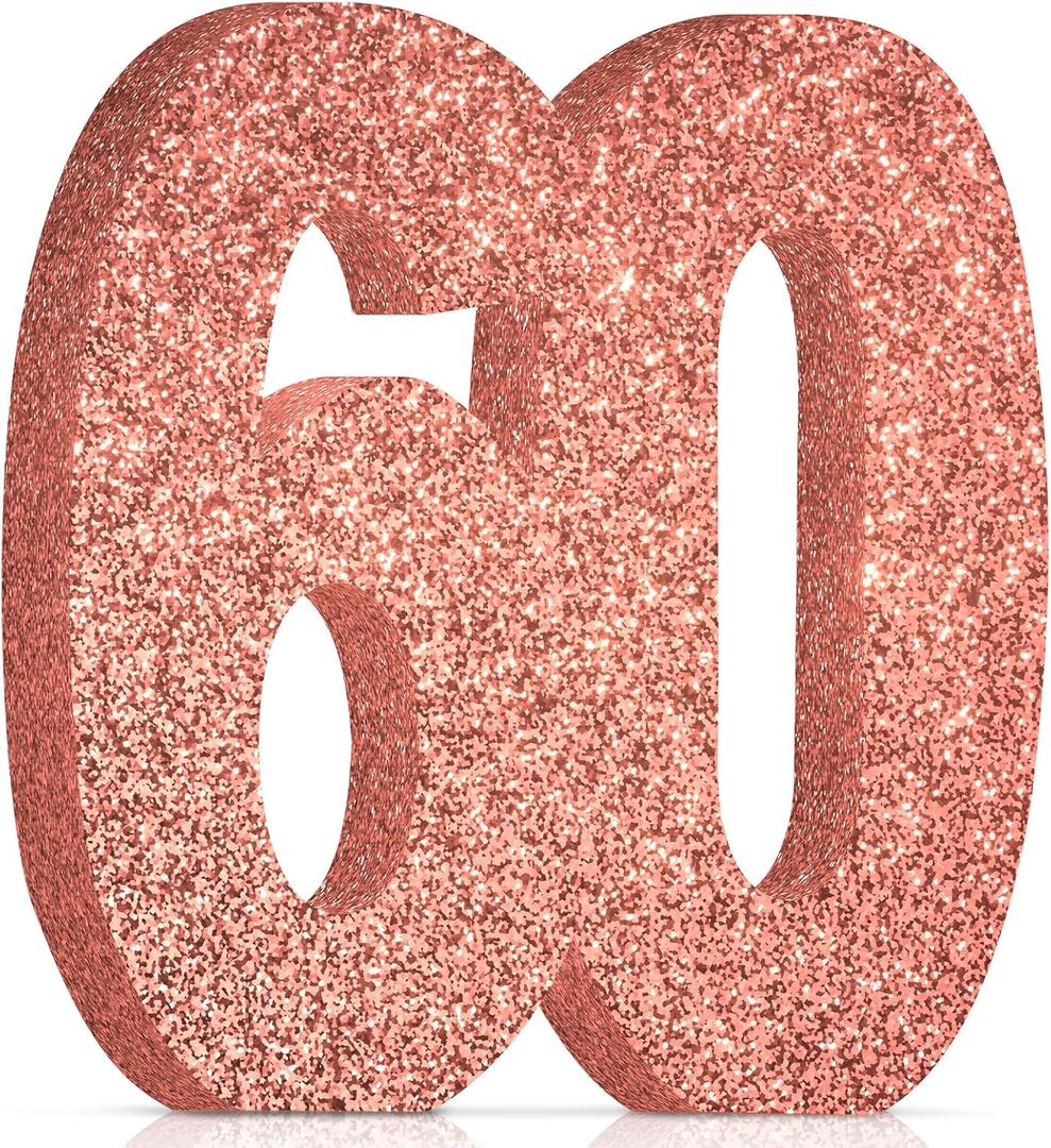 60th Birthday Decorations for Women,60th Anniversary Decorations,Rose Gold Glitter 60th Birthday Party Centerpieces for Table Decorations,60 Table Topper Decor, 8*8*1.2in