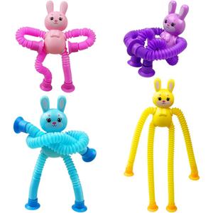 Anditoy 4 Pack Easter Bunny Suction Cup Pop Tubes Toys Sensory Toys for Kids Boys Girls Toddlers Easter Basket Stuffers Gifts Party Favors