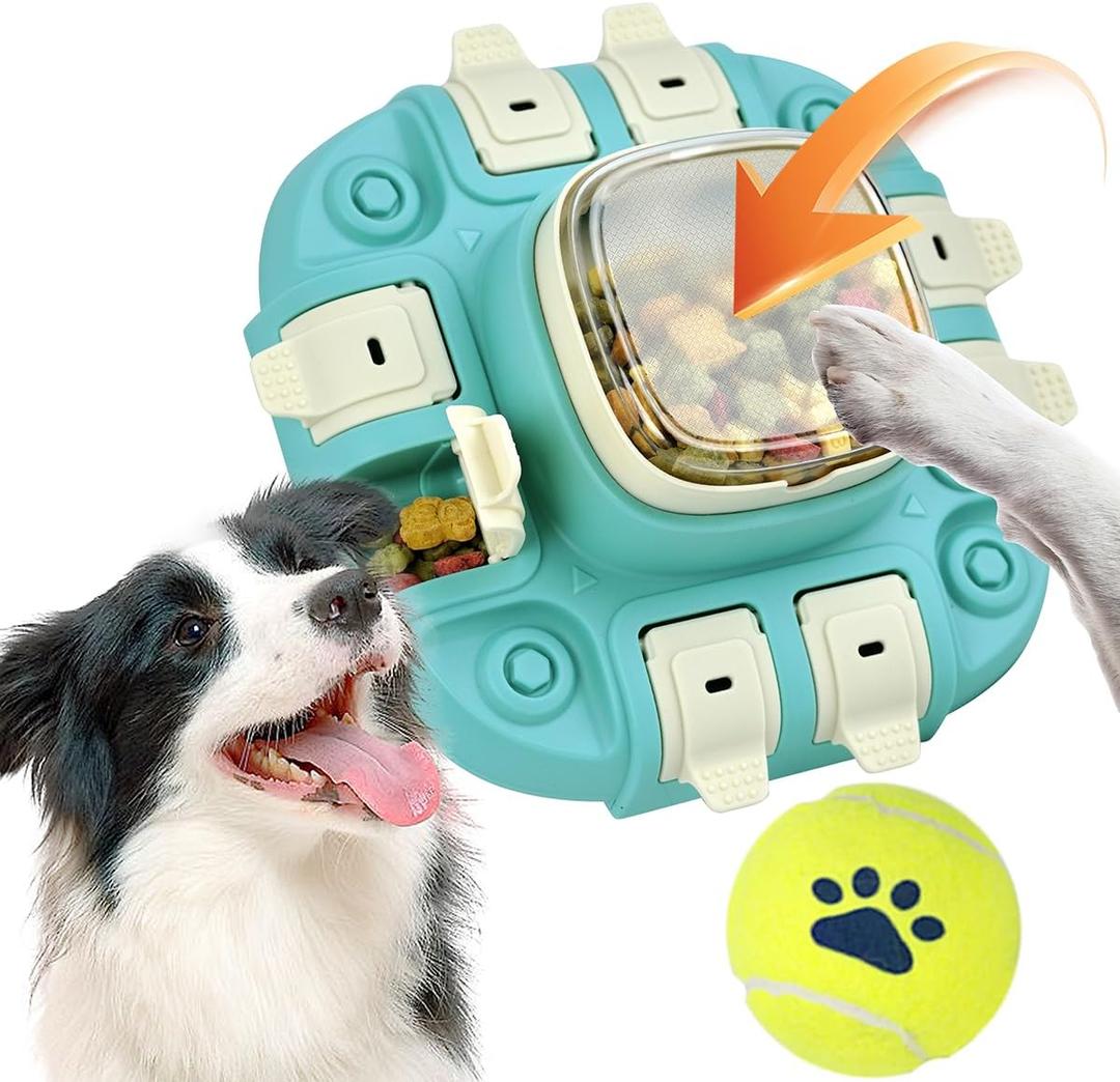 Dog Puzzle Toy 2 Levels, Dog Puzzle Slow Feeder, Enrichment Toys for Boredom and Mental Stimulation - with Play Ball (Light Blue+Ball)