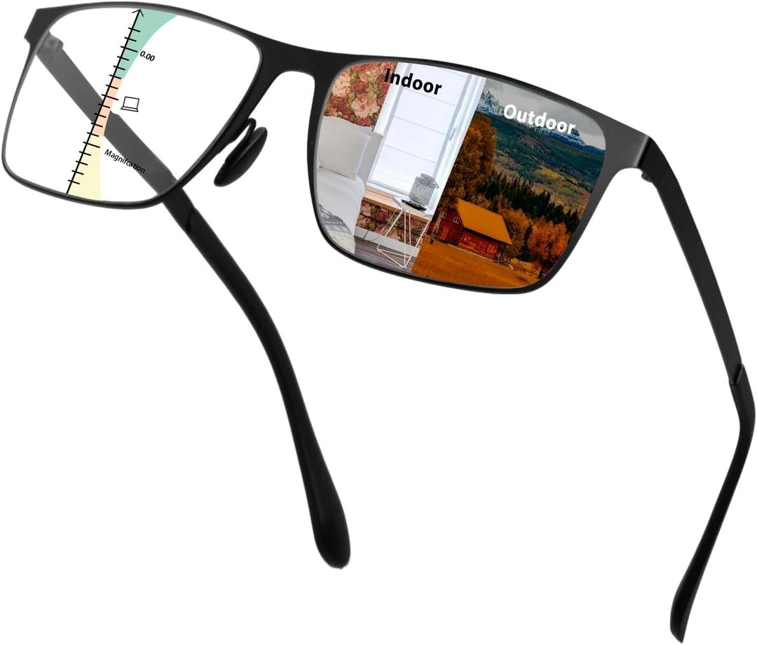UXAOSVME Progressive Multifocus Reading Glasses Anti Blue Light Photochromic/ Bifocal Reading Glasses for men UV Protection (Multifocal-Black, 3.0, x)