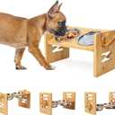 Elevated Dog Bowls, Adjustable Raised Tilted French Bulldog Food Water Bowl, Slanted Bamboo Pet Feeding Station with Stainless Steel Bowl for Small & Medium Dogs, Cat Kitten Flat Faced Puppy Feeder
