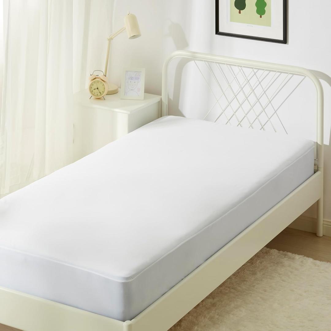 Amazon Basics Waterproof Mattress Protector, Secure Elastic Fit, Protection Against Spills and Pests, Twin XL, White