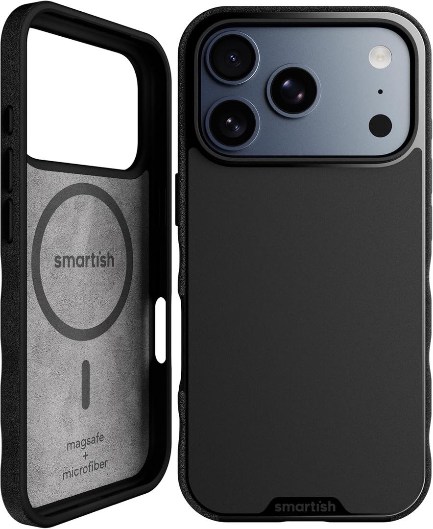 Smartish iPhone 17 Pro MagSafe Case - Gripmunk Magnetic Slim Case [Lightweight + Protective] Thin Grip Cover with Microfiber Lining for Apple iPhone 17 Pro - Black Tie Affair