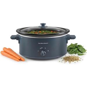 Hamilton Beach 6 Quart Slow Cooker With Space-Saving Folding Handles | 3 Heat Settings | Dishwasher Safe Stoneware Crock & Glass Lid | Kitchen Makeover Blue | 33608