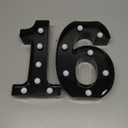 Pooqla Decorative Led Light Up Number Letters, Black Plastic Marquee Number Lights Sign for 16th Birthday Party Wedding Decor Battery Operated Black Decoration 16