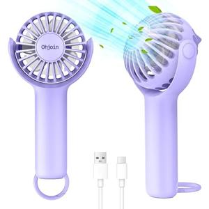 Ohjoin 2 IN 1 Portable Mini Handheld Fan with Keychain Stand, Personal Powerful Cooling Fan, Small Battery Operated Table Fan, Quiet Hand Fan, USB Rechargeable, Birthday Gifts for Women Mom (Purple), Set of 3