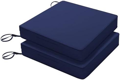 Favoyard Patio Chair Cushions 20 x 20 x 3 Inch Waterproof Outdoor Seat Cushions for Patio Furniture 3-Year Color Fastness Garden Sofa Couch Pads with Handle & Adjustable Straps Set of 2, Blue