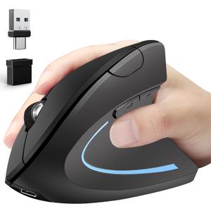 Ergonomic Mouse Wireless Bluetooth Vertical Mouse Three-mode Connection:BT5.0+USB A+USB C- Rechargeable,Ergonomic,6 Buttons,1600 DPI,2.4G Optical-Compatible with Mac ipad Tablet Laptop PC Computer