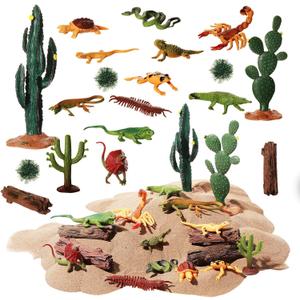 Sratte 26 Pcs Desert Animals Figures Diorama Kit, Reptiles Toys Lizard Snake Cactus Model Toys Desert Project Diorama Supplies for Back to School Gift Educational Learning Birthday Gift