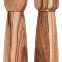 Salt and Pepper Mill Set with Tray, Adjustable Ceramic Grinder Salt Mill, Stainless Steel Grinder Pepper Mill, Acacia Wood, 20.5 cm/ 8 Inch Height, Bottom Dia 6 cm /2.36 inch