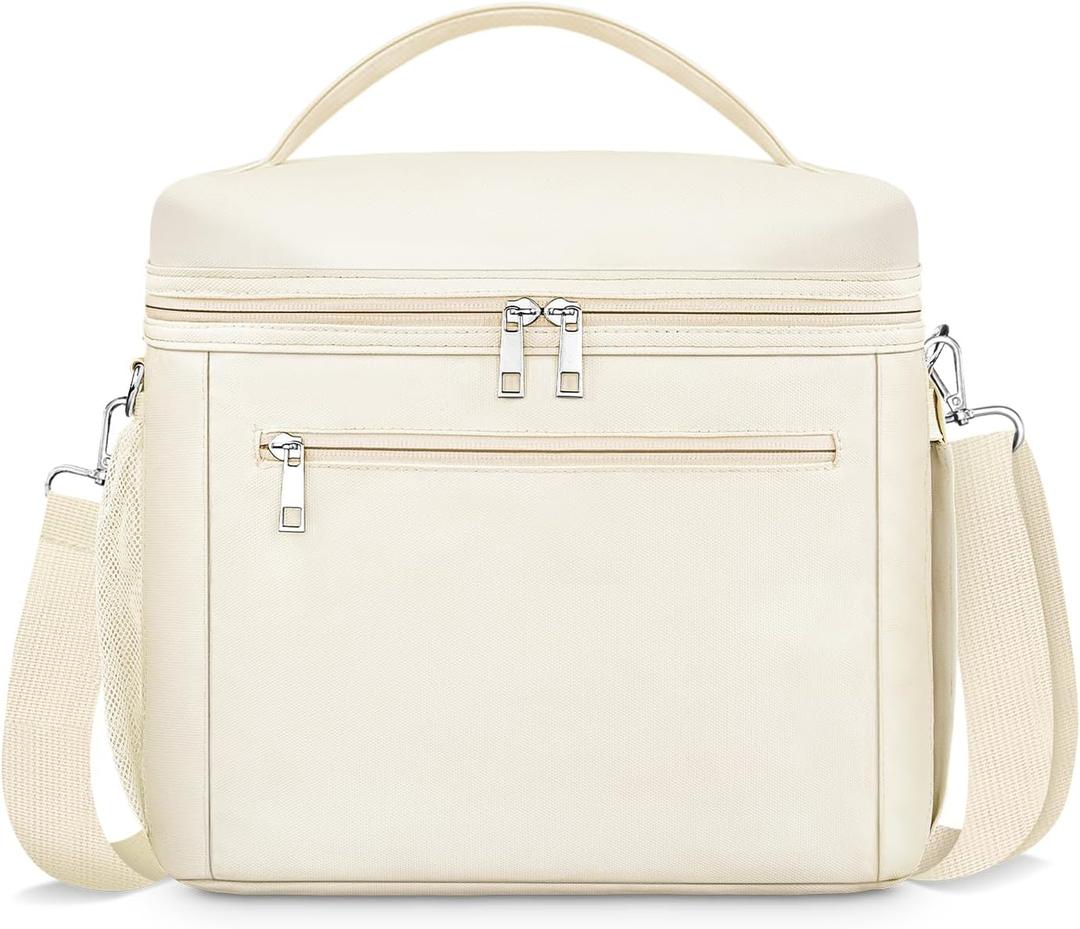 DALINDA Insulated Lunch Bag for Women, Lunch Box Cooler Bag Lightweight Nylon Waterproof Lunch Box Lunch Bags for Work (Cream, Beige) (Medium-7L)