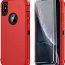SunStory Compatible with iPhone Xs/X Case with HD Screen Protector, 3-Layer Heavy Duty Full-Body Cover,3 in 1 Hybrid Protective Case for iPhone Xs/X 5.8",Red