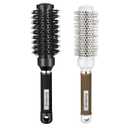 Round Brush for Blow Out, Round Hair Brush Set for Blow Drying, Nano Thermal Ceramic Ionic Tech, with Boar Bristles, for Styling, Curling, Add Volume (2Pack - 2.4/2.0 Inch, Barrel 1.3 Inch) (Black, White)