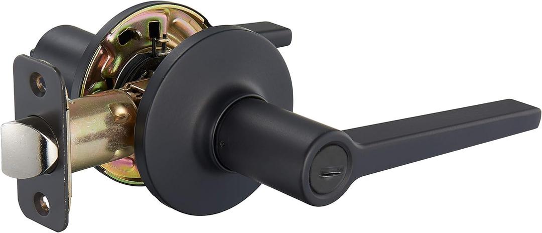 Amazon Basics Manchester Reversible Privacy Door Lever, Keyless, Matte Black, 1-Pack
