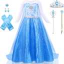 Princess Dress Costume for Girls Halloween Party Cosplay Princess Dress Up Snow Queen Fancy Dress Up Birthday Outfit (4-5 Years)