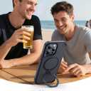 FlyReal Designed for iPhone 15 Pro Case with 360° Magnetic Stand, Carbon Fiber Phone Case [Compatible with Magsafe] [16FT Military Protection] with Rotatable Ring Stand 6.1'', Black