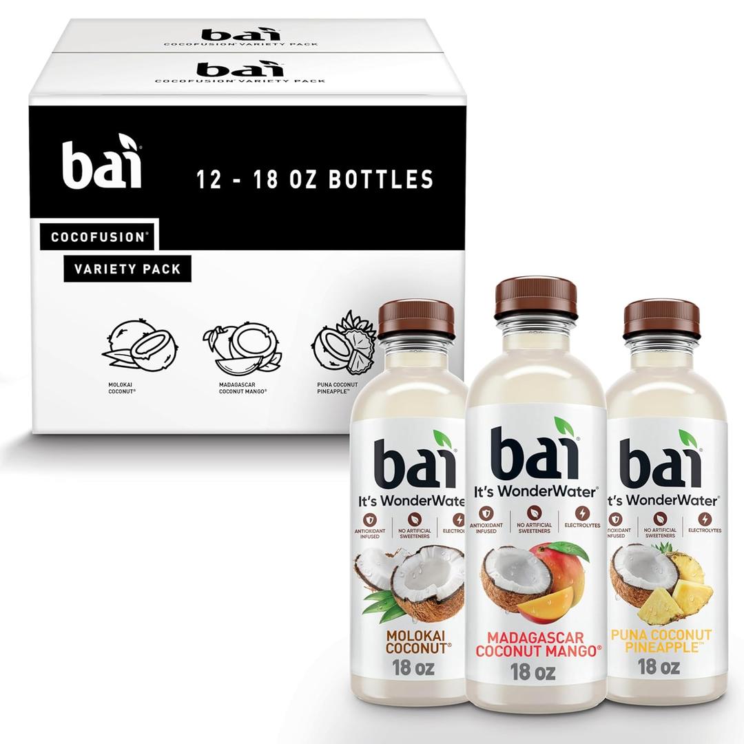 Bai Coconut Variety Pack, Antioxidant Infused Water Beverage, with Vitamin C and No Artificial Sweeteners, 18 fl oz bottles, 12 pack Exp: 03-20-26