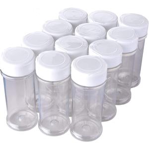 12 Pack of 6 Oz. Empty Clear Plastic Spice Bottles with White Sprinkle Top Lids For Storing and Dispensing Salt, Sweeteners and Spices - Food-Grade Spice Jars for Kitchen and Home Spice Organization