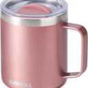 SUNWILL Travel Coffee Mug with Lid, Insulated Tumbler with Handle, 14 oz Stainless Steel Cup for Ice, Water, Tea, Rose Gold