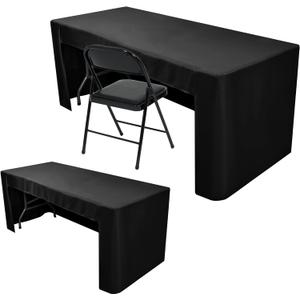 Nasitos 2 Pack Fitted Black Tablecloth for 4 Foot Tables - Open Back Washable Fabric Table Topper for Trade Show, Craft Show, Events, Vendor Booth
