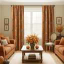 Burnt Orange Boho Curtains Blackout 84 Inch Long, Terracotta Floral Patterned Bohemian Curtain, Retro Vintage Drapes for Living Room Bedroom 2 Panels
