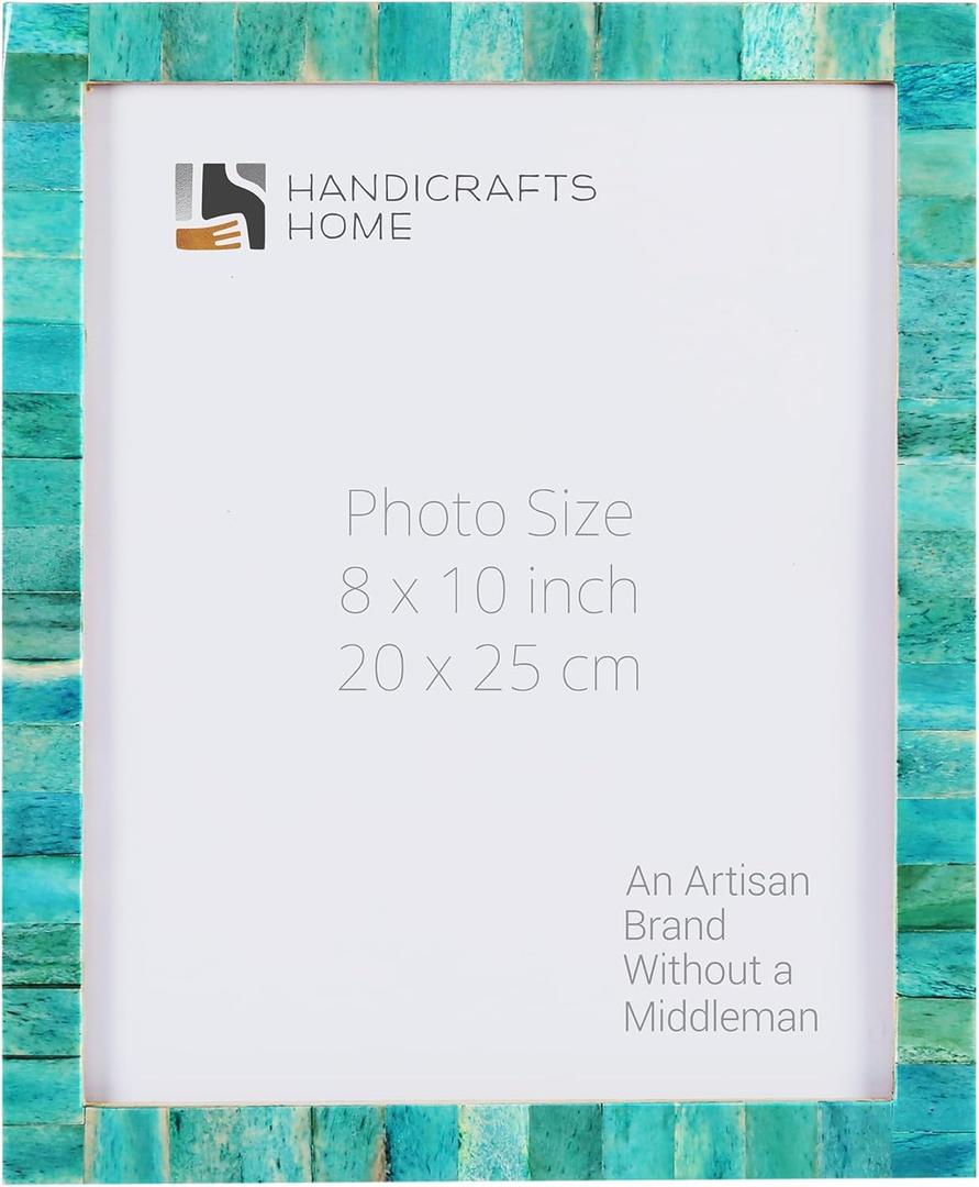 Handicrafts Home 8 by 10 Green Picture Frame  Handmade Rustic Photo Frame for Modern Farmhouse Decor, Wall & Shelf Decor, Bone inlay Frames for Vintage Home Aesthetic, Neutral Living Room Wall Art
