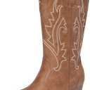 DREAM PAIRS Women's Cowboy Cowgirl Boots Embroidered Pointed Toe Low Heel Western Mid Calf Boot for Theme Party Country Concert (8.5, Brown)