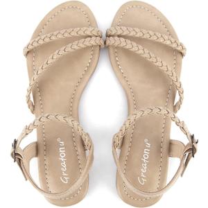 Greatonu Womens Flat Sandals Slip On Summer Gladiator Open Toe Braided Slingback Shoes (8, Beige)