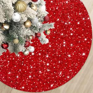Christmas Tree Skirt 46 Inch Red Xmas Tree Skirt Soft Fabric Tree Skirts Christmas Decorations for Halloween New Year Round Velvet Tree Cover Skirt Sequin Metallic Tree Floor Base Luxury Tree Mat