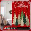 Fanfanwin 4 Pcs Merry Christmas Bathroom Set with 71x71 Inches Christmas Tree Shower Curtain Non-Slip Rugs Toilet Lid Cover and Bath Mat Waterproof Bathroom Decor Accessories Set