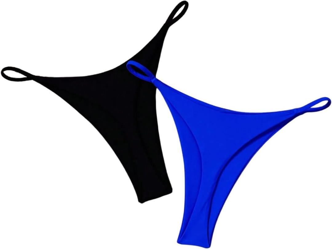 SweatyRocks Women's 2 Pack High Cut Thong Bikini Bottoms Cheeky Swimsuit Bathing Suit Bottoms Swimwear - Small