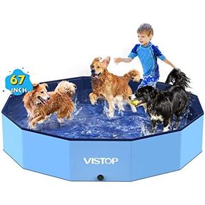 VISTOP Extra Large Foldable Dog Pool XXL, Hard Plastic Shell Portable Swimming Pool for Dogs Cats and Kids Pet Puppy Bathing Tub Collapsible Kiddie Pool (67inch.D x 11.8inch.H, Blue)