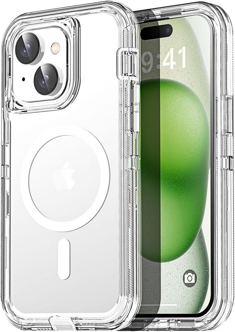 AICase for iPhone 15 Case Clear Compatible with MagSafe 3 in 1 Heavy Duty Drop Protection Full Body Rugged Shockproof/Dust Proof 3-Layer Military Protective Tough Durable Cover 6.1"_1