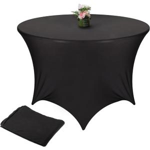 Round Spandex Tablecloth Black Round Stretch Table Cloth Circle Spandex Table Covers Fitted for Wedding Party Birthday Decoration (60 Inches)