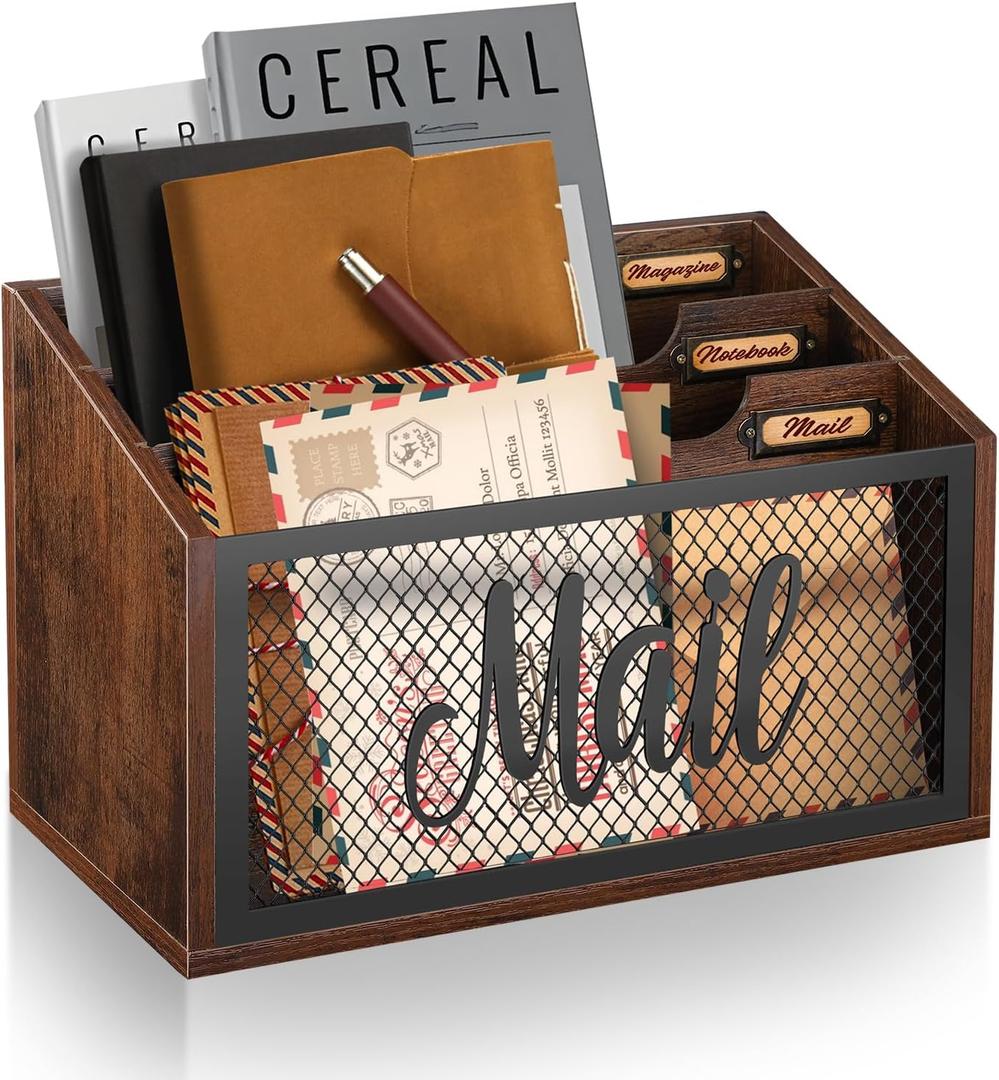 Mail Organizer Letter Holder Countertop, Mail Sorter Mail Basket Wall Mounted, Office Desk Organizers and Accessories for File Paper Folder