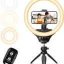 UBeesize 10" Selfie Ring Light with Tripod Stand & Cell Phone Holder, Dimmable Desktop LED Circle Light for Live Streaming/Makeup/YouTube/TIK Tok, Compatible with iOS and Android Phones Black