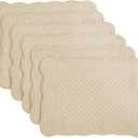 HOMBYS Quilted Placemats Set of 6 Washable-13x18 inches Rectangular Placemats for Kitchen Table-100% Cotton Fabric Rectangular Table Mats, (Light Brown)