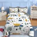 Nesker 5 Pcs Comforter Set Twin Size, Cute Cars Truck Tractor Bedding for Kids Teen, Cargo Crane Bulldozer Excavator Bed Sheet with Pillowcase & Sham