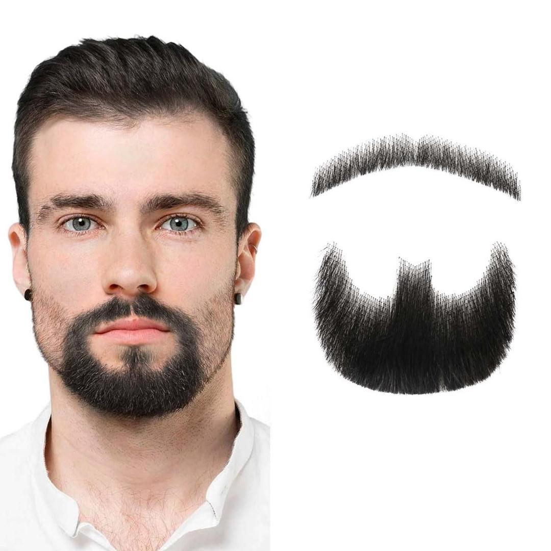 Human Hair Mustache Goatee, Highly Realistic Beard And Mustache, Black Soft Lace Front Fake Goatee Beard, Full Hand Tied False Beards, Suitable For Makeup, Costume Party And Stage Performances