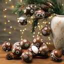 12 Pcs Mexican Talavera Christmas Ornaments Barro Neutral Christmas Tree Ornaments Brown Plastic Hand Painted Balls Cielito Lindo Farmhouse Modern Decor for Home Hispanic Party (3.15'')