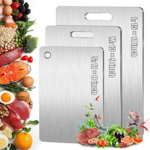 Titanium Cutting Board Set of 3, 100% Pure Titanium Cutting Boards for Kitchen, Double-Sided Food Grade Chopping Board for Meat, Fruit & Vegetable (S+M+L) (Set of 3: 11 x 8 in, 13 x 9 in, 15 x 11 in)