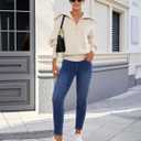 COPYLEAF Stretchy Jeans for Women Trendy Butt Lifting Leggings with Pockets Crossover Waisted Jeggings Pull on Skinny Jeans (Blue, M)