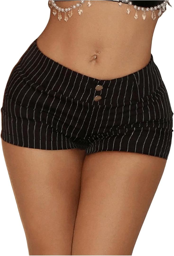 Milumia Women's Y2K Striped Print Shorts Button Front Slim Fitted Mini Shorts Black Large