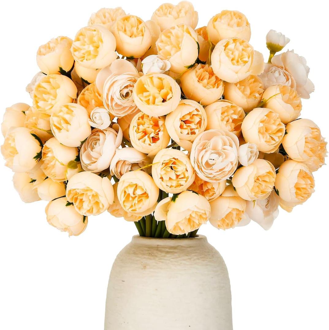 24 PCS Ranunculus Artificial Flower, Faux Silk Mini Ranunculus Bulk Fake Wedding Filler Flowers for Engagement Centerpieces Arrangements Bridal Shower Decorations Home Decor (Champagne)