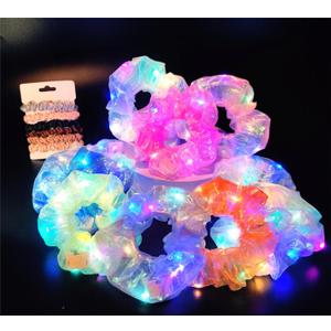 Light Up Scrunchies Party Favor, Gifts for Girls LED Scrunchy Hair Ties for Women & Girls Hair 80s, Glow in the Dark Party Supplies Festival Rave Accessories for Neon Glow Party (Multi-colored 10+6pcs)