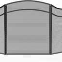 Lizh Metalwork 3 Panels Fireplace Screen with Arch Frame Simple Design 48"(L) x 29"(H),Black