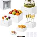 Buffet Risers 6 Pcs Food Display Riser w/ Signs a Pen 8x7x6x5x4x3 Inch Acrylic Catering Dessert Jewelry Figures Show Collectibles Table Decor Cake Display Stand White Cube Showcase Shelf Storage Box