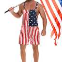 Yuanbang American Flag Overalls Bib Denim Shorts Jean Romper Casual Workout Summer Adjustable Strap Jumpsuit for Men Women(red white blue,M)