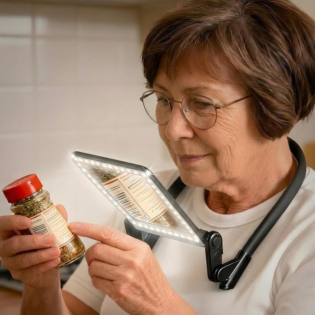 Magnifying Glass with Light for Reading, Hands Free Page Reading Magnifier for Books with 3 Color Dimmable, Neck Wear Large Screen Stand Glasses for Close Work Seniors, Low Vision Rechargeable (Small)